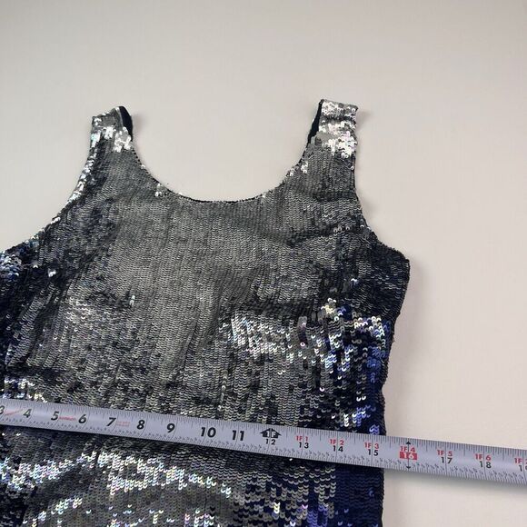 vintage CACHE Silk Beaded Sequin Shift Dress M blue - Picture 6 of 15